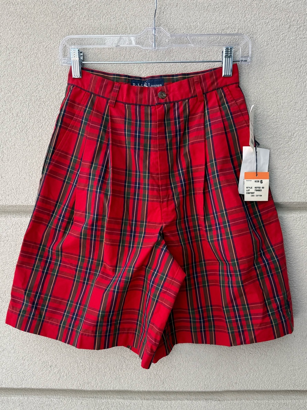Vintage Ralph Lauren Red Tartan Plaid High-Waist Shorts